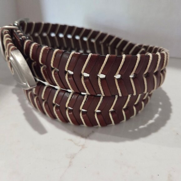 Tommy Bahama Mens Belt Size 38 Braided Leather Belt Solid Brass Buckle Brown - Picture 3 of 10